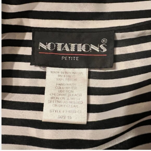 Notations. Size 10 Medium. Long Sleeve. Button Cuff. Black White Stripe. B127 - Picture 5 of 5